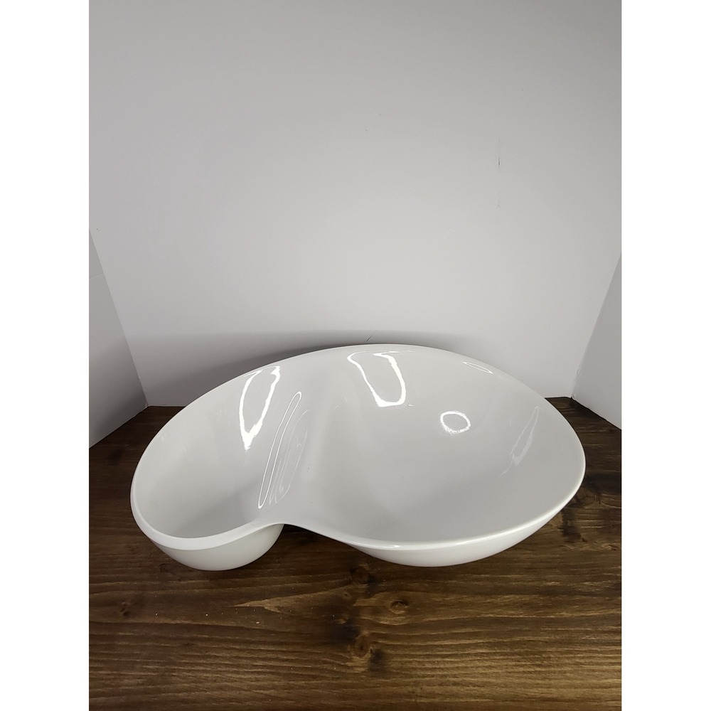 Wovo White Melamine Divided Chip and Dip Serving Bowl Organic Teardrop Shape